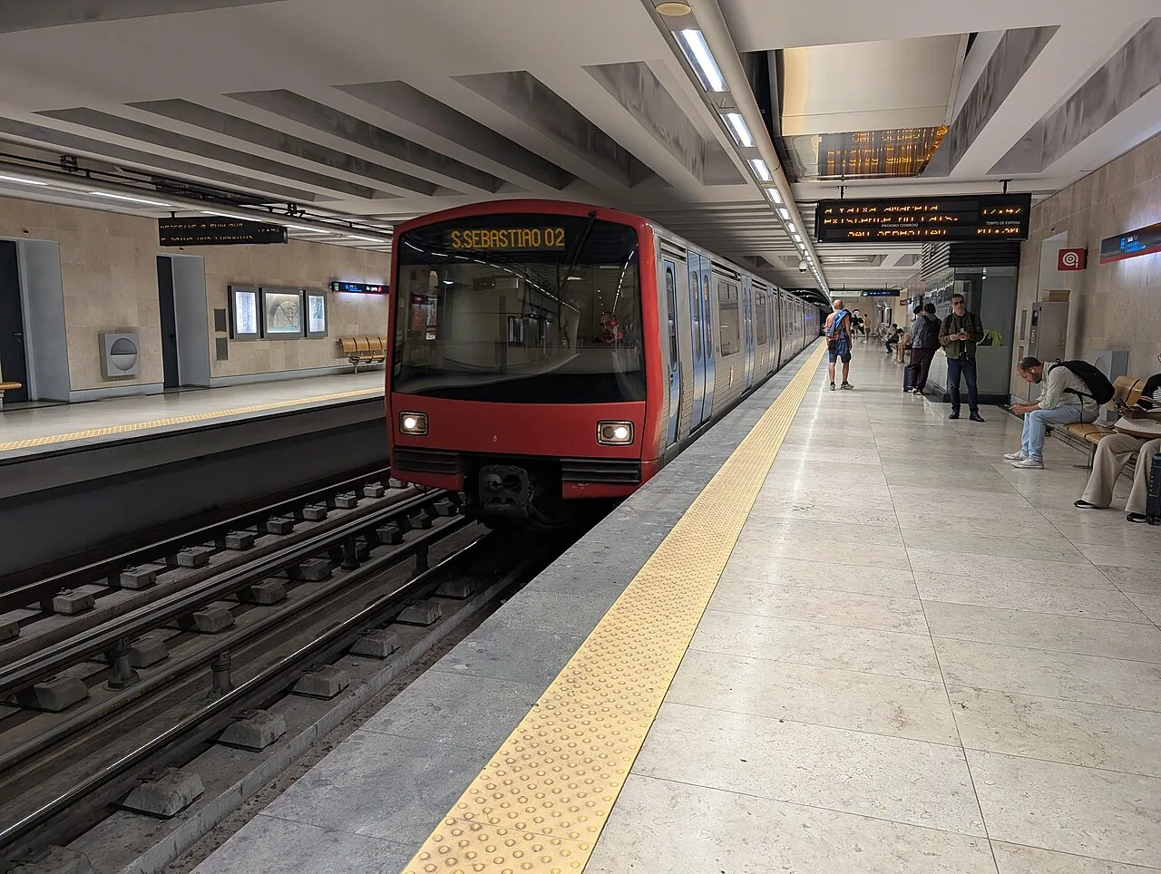 Metro train at Aeroporto station in Lisbon
